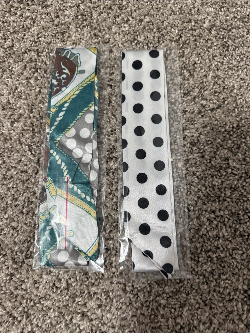 Silky Polka Dot & Patterned Hair Scarves - Black, White, Teal